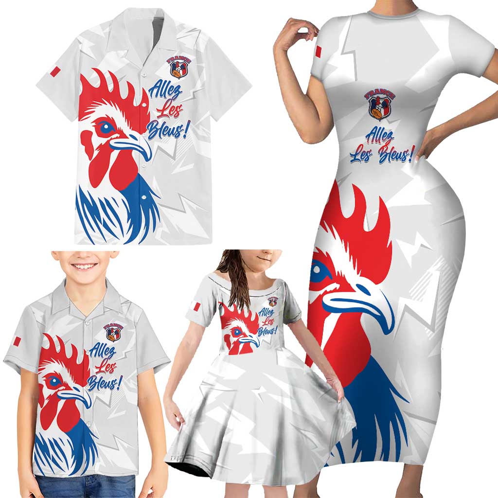 Custom France Rugby 2025 Family Matching Short Sleeve Bodycon Dress and Hawaiian Shirt Allez Les Bleus!