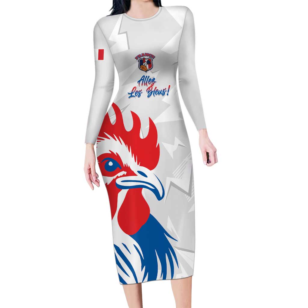 Custom France Rugby 2025 Long Sleeve Bodycon Dress Allez Les Bleus!