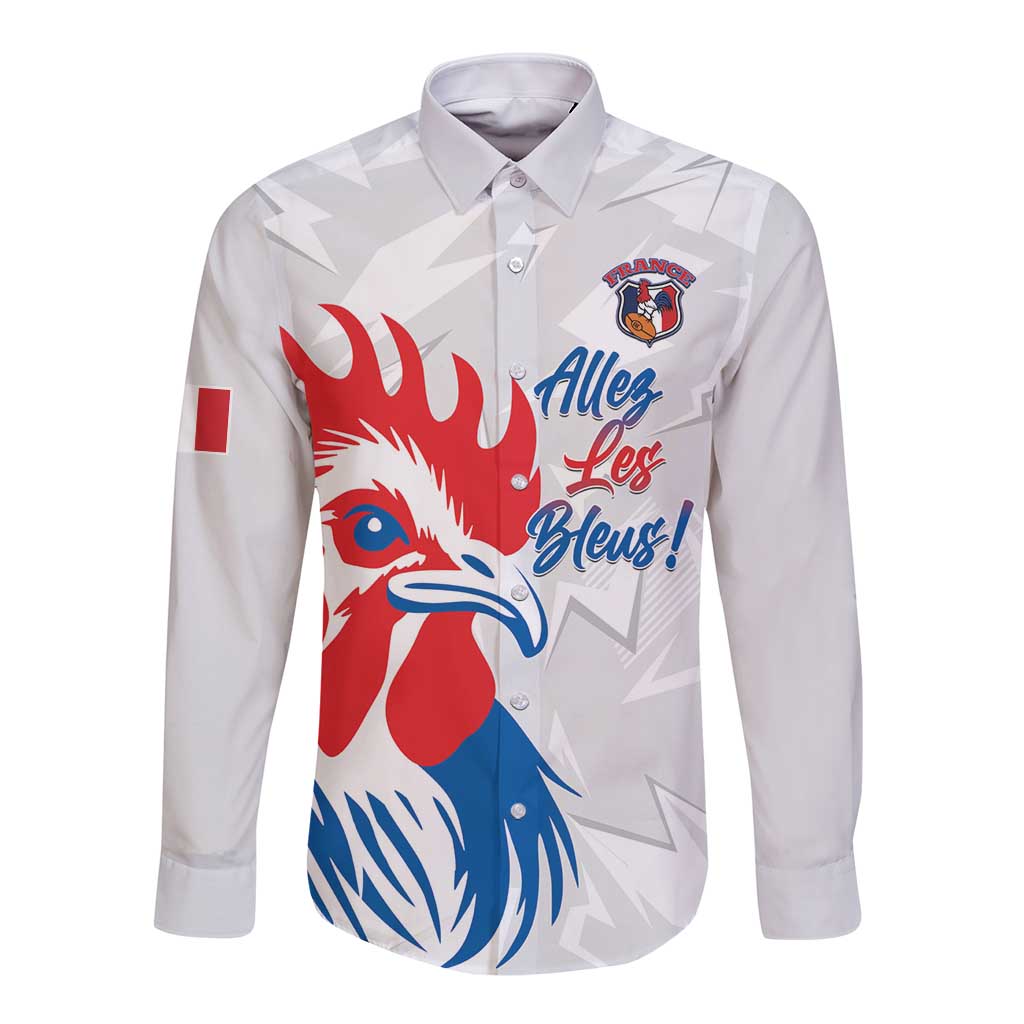 Custom France Rugby 2025 Long Sleeve Button Shirt Allez Les Bleus!