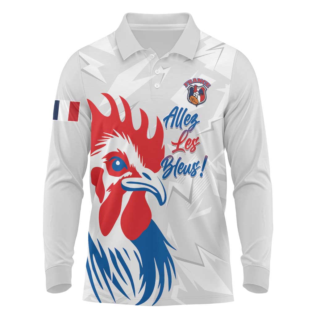 Custom France Rugby 2025 Long Sleeve Polo Shirt Allez Les Bleus!