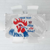 Customized France rugby tablecloth with rooster and 'Allez les Bleus' print on light gray
