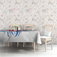 France rugby tablecloth with rooster and 'Allez les Bleus' print on light gray star pattern