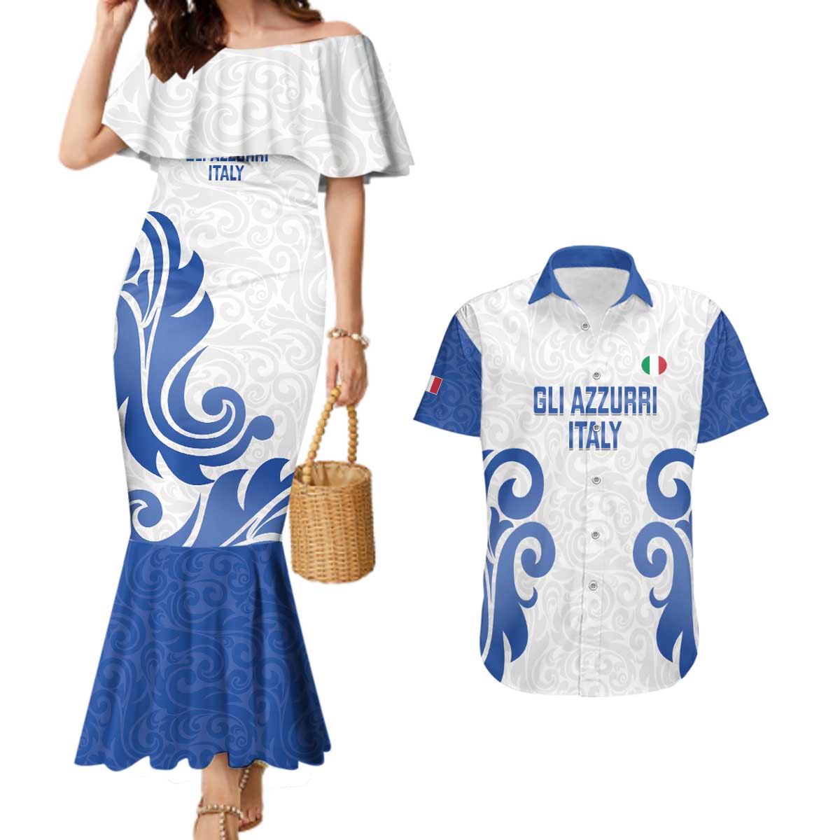 Custom Italy Rugby 2025 Couples Matching Mermaid Dress and Hawaiian Shirt Come on Gli Azzurri!