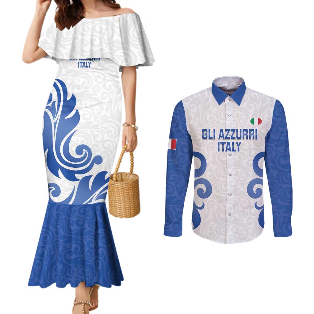 Custom Italy Rugby 2025 Couples Matching Mermaid Dress and Long Sleeve Button Shirt Come on Gli Azzurri!