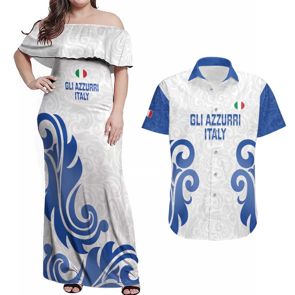 Custom Italy Rugby 2025 Couples Matching Off Shoulder Maxi Dress and Hawaiian Shirt Come on Gli Azzurri!