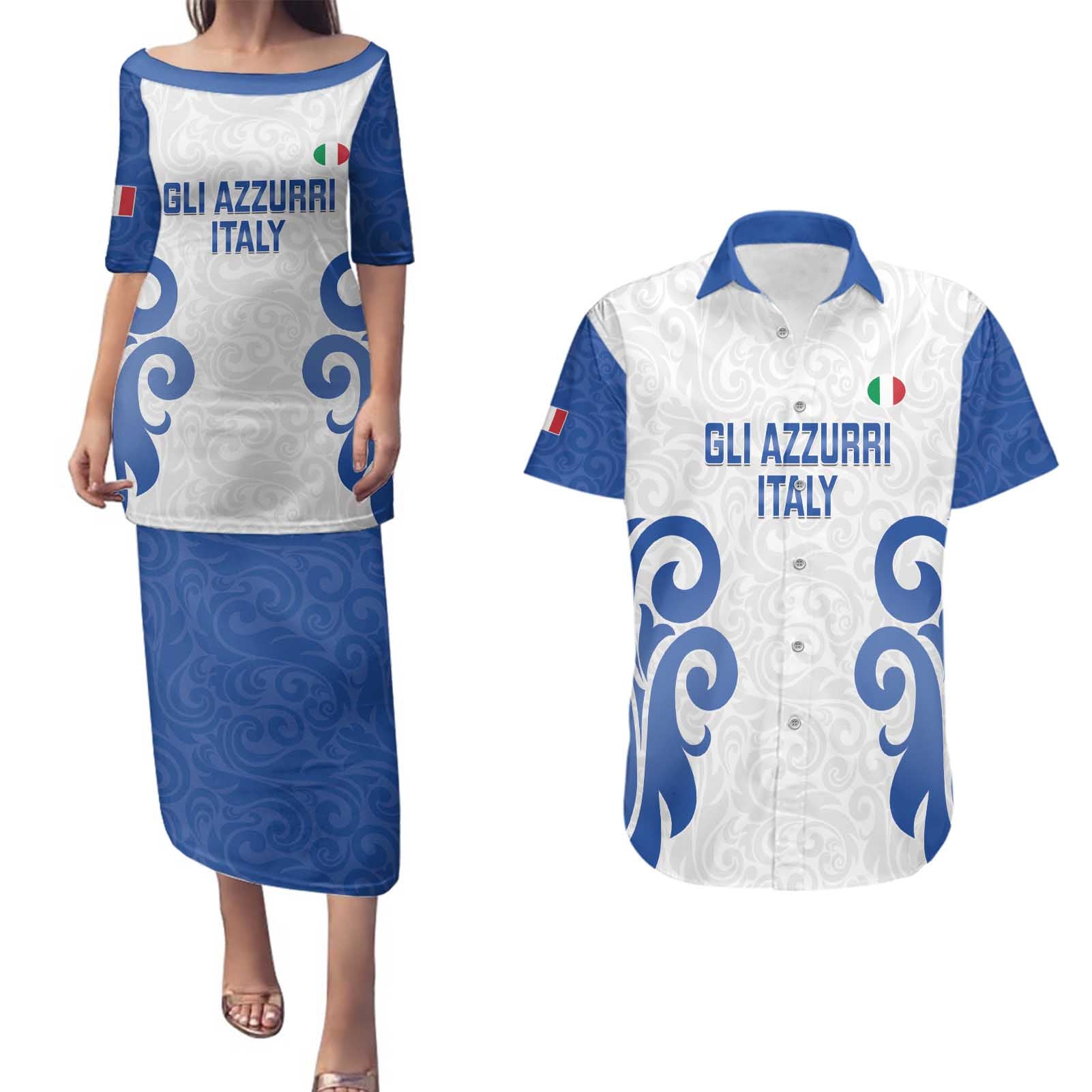 Custom Italy Rugby 2025 Couples Matching Puletasi and Hawaiian Shirt Come on Gli Azzurri!