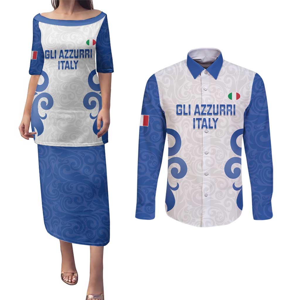 Custom Italy Rugby 2025 Couples Matching Puletasi and Long Sleeve Button Shirt Come on Gli Azzurri!