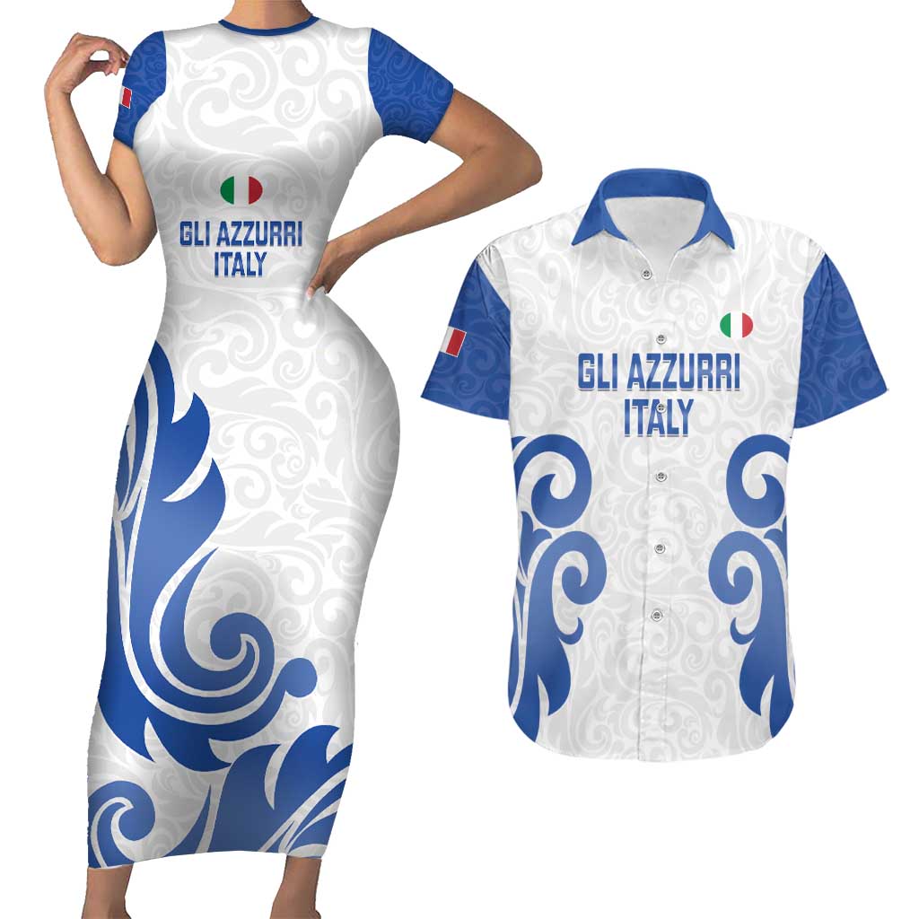 Custom Italy Rugby 2025 Couples Matching Short Sleeve Bodycon Dress and Hawaiian Shirt Come on Gli Azzurri!