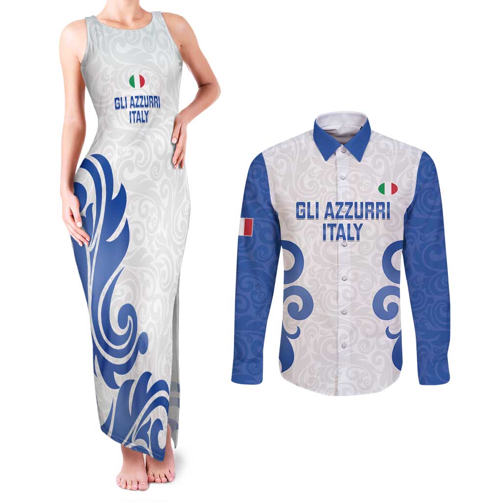 Custom Italy Rugby 2025 Couples Matching Tank Maxi Dress and Long Sleeve Button Shirt Come on Gli Azzurri!