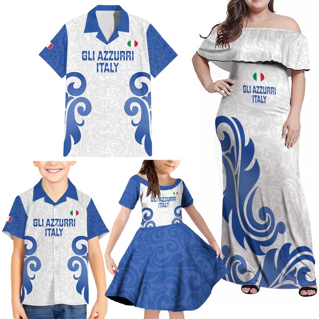 Custom Italy Rugby 2025 Family Matching Off Shoulder Maxi Dress and Hawaiian Shirt Come on Gli Azzurri!