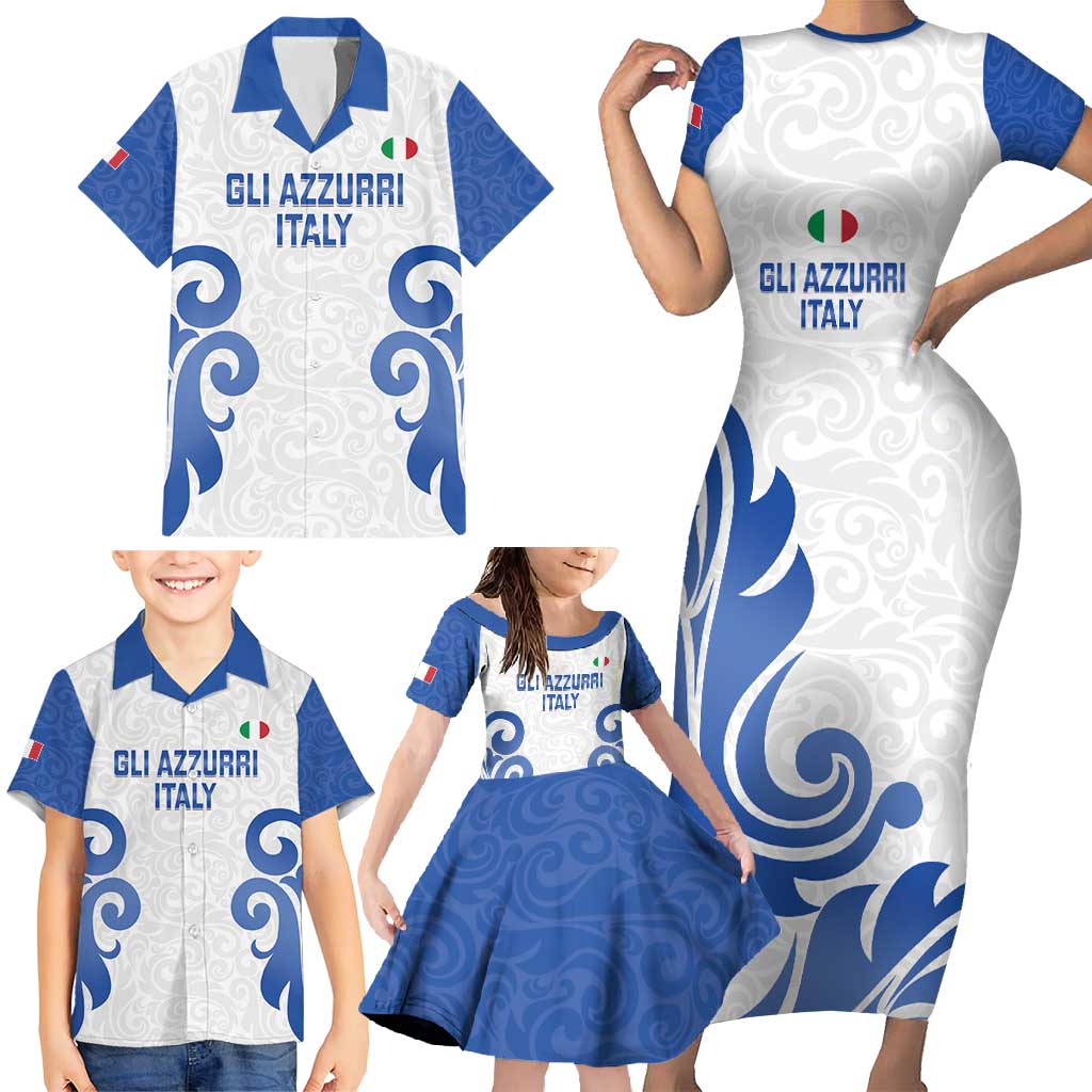 Custom Italy Rugby 2025 Family Matching Short Sleeve Bodycon Dress and Hawaiian Shirt Come on Gli Azzurri!