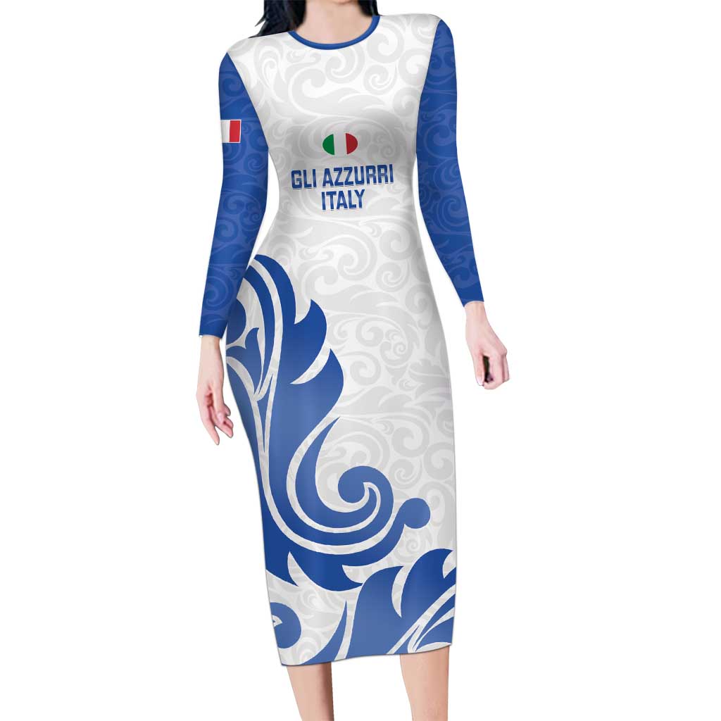 Custom Italy Rugby 2025 Long Sleeve Bodycon Dress Come on Gli Azzurri!