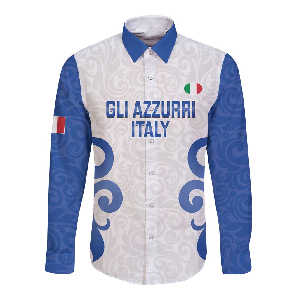 Custom Italy Rugby 2025 Long Sleeve Button Shirt Come on Gli Azzurri!