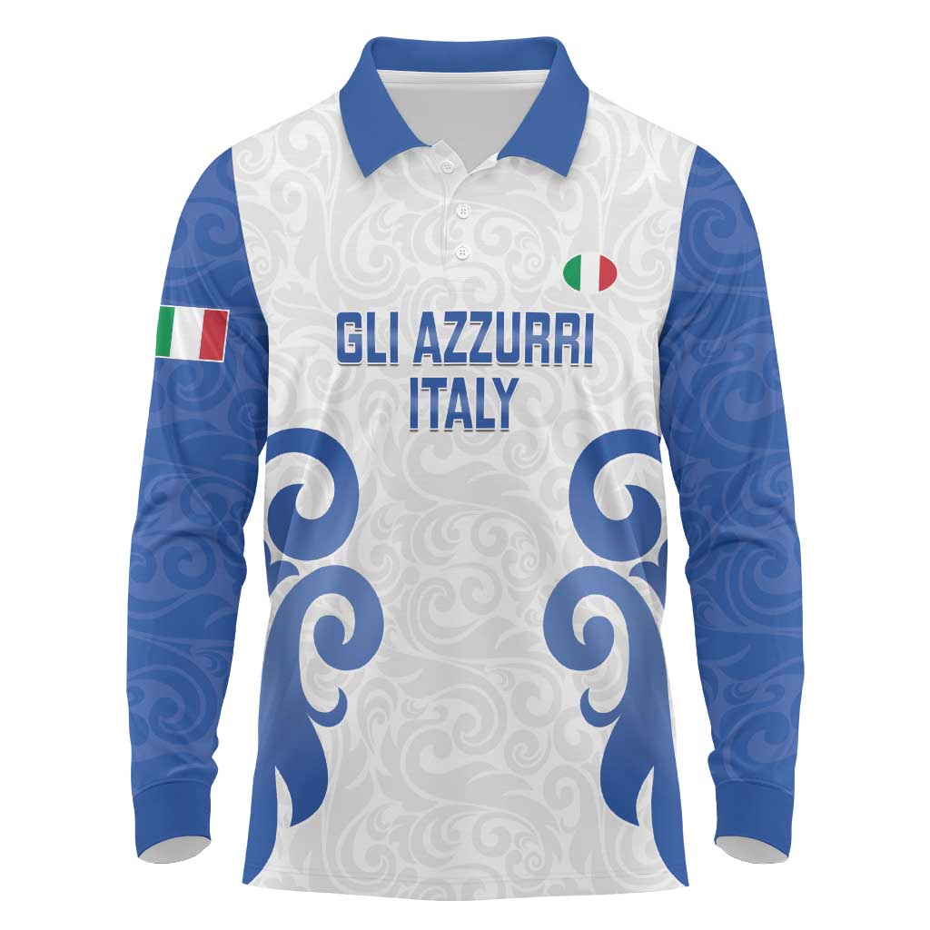 Custom Italy Rugby 2025 Long Sleeve Polo Shirt Come on Gli Azzurri!