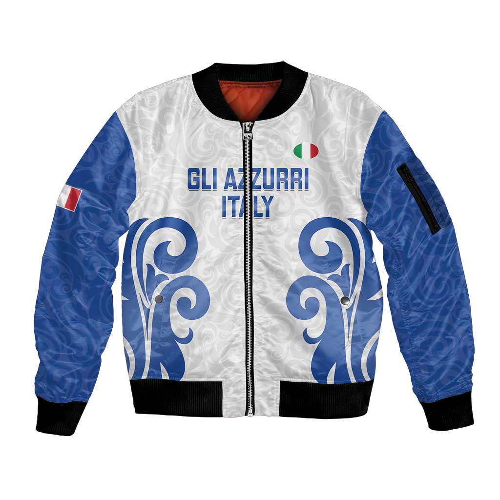 Custom Italy Rugby 2025 Sleeve Zip Bomber Jacket Come on Gli Azzurri!