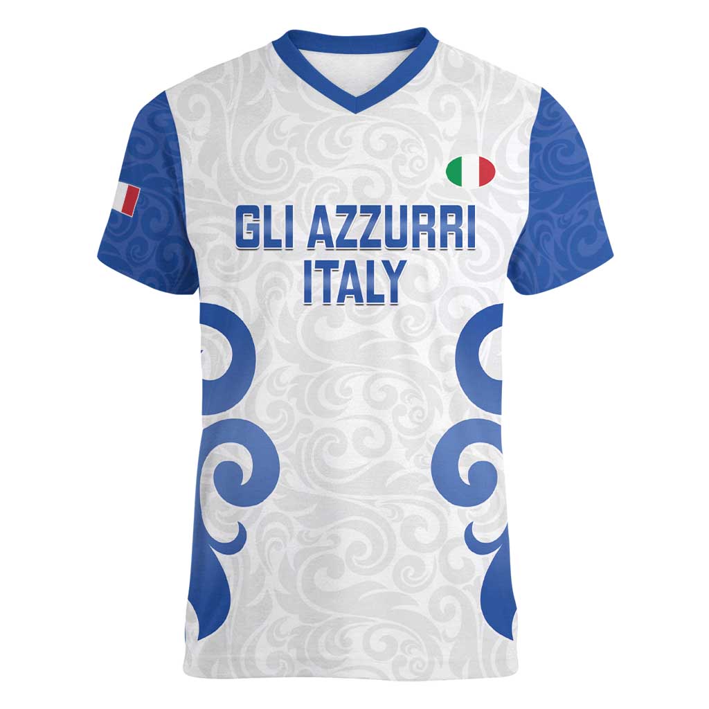 Custom Italy Rugby 2025 Women V-Neck T-Shirt Come on Gli Azzurri!