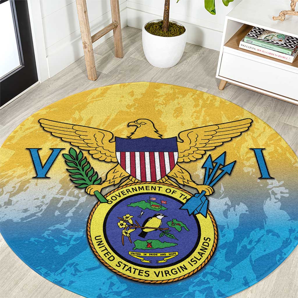 US Virgin Islands Round Carpet Coat Of Arms Grunge Style