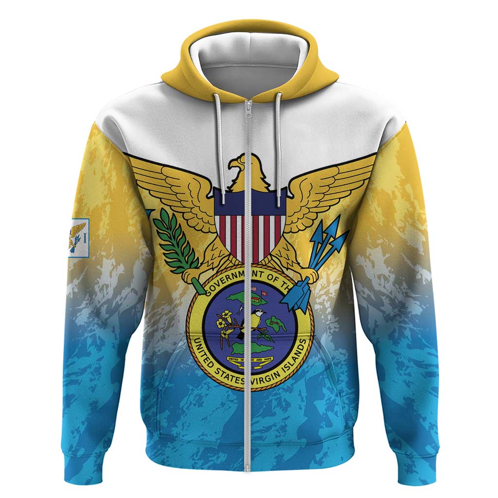 US Virgin Islands Zip Hoodie Coat Of Arms Grunge Style - Wonder Print Shop