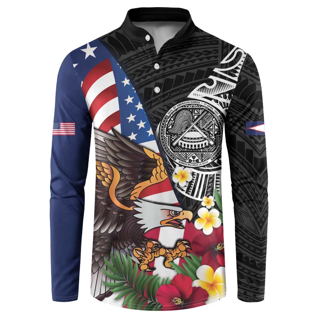 United States and American Samoa Button Sweatshirt USA Flag Eagle With Seal Tropical Flowers