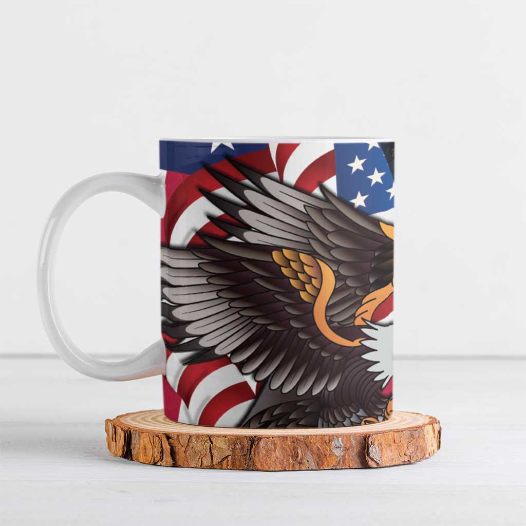 United States and American Samoa Ceramic Mug USA Flag Eagle With Seal Tropical Flowers