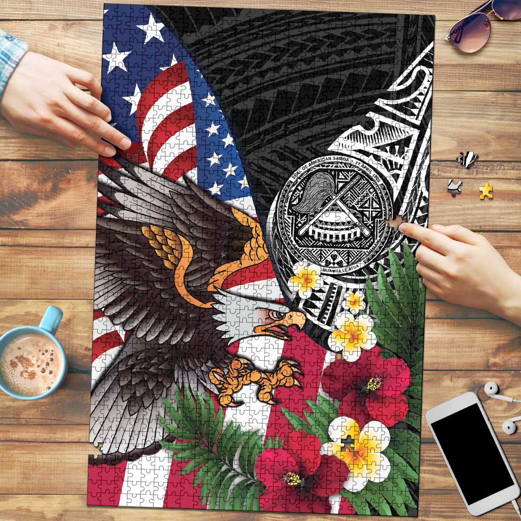 United States and American Samoa Puzzle USA Flag Eagle With Seal Tropical Flowers
