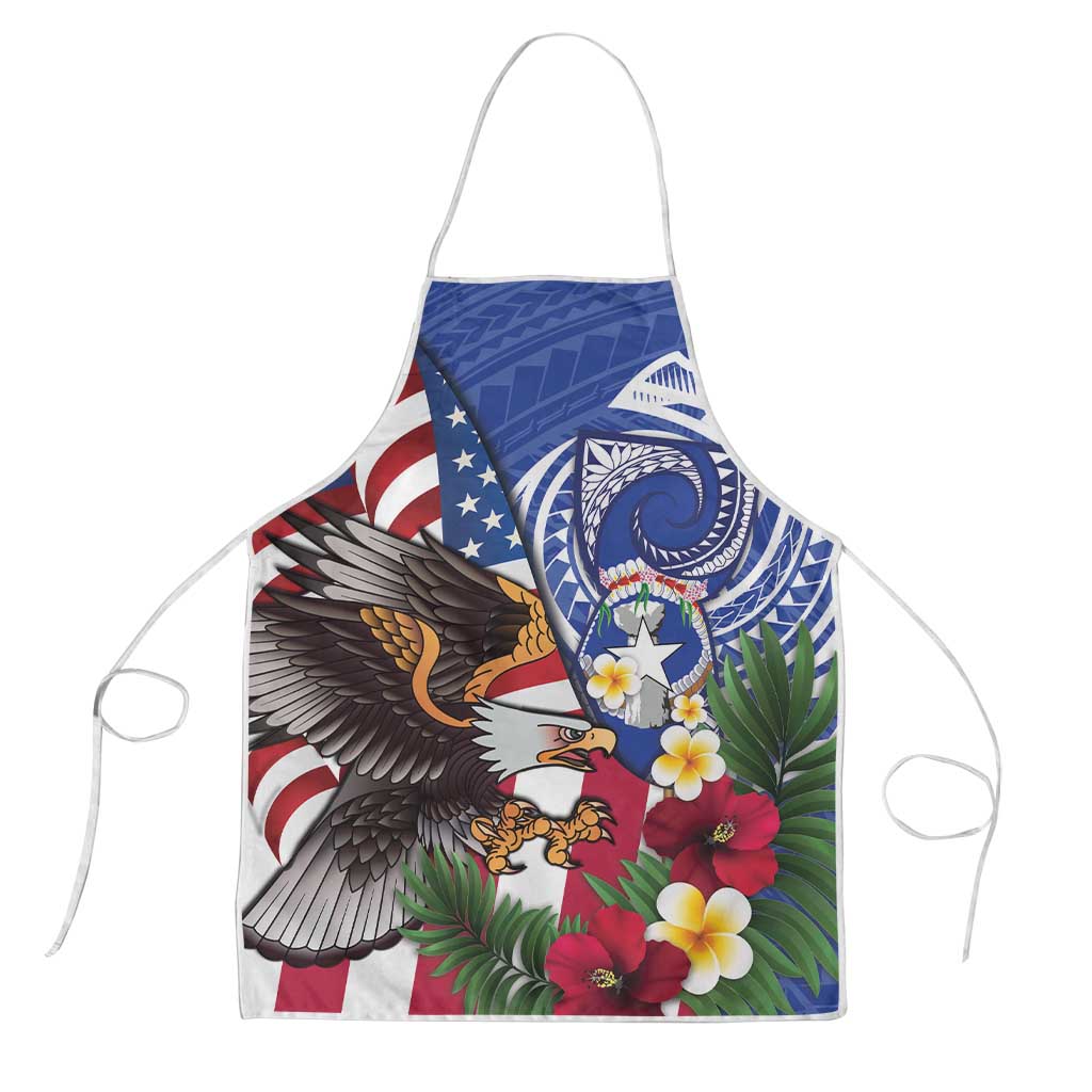 United States and Northern Mariana Islands Apron USA Flag Eagle CNMI Latte Stone Tropical Flowers