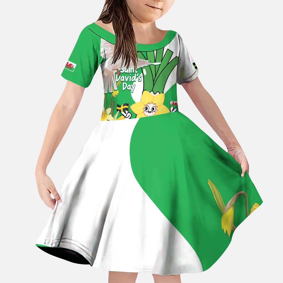 Wales Saint David's Day Kid Short Sleeve Dress Welsh Funny Leek Daffodil