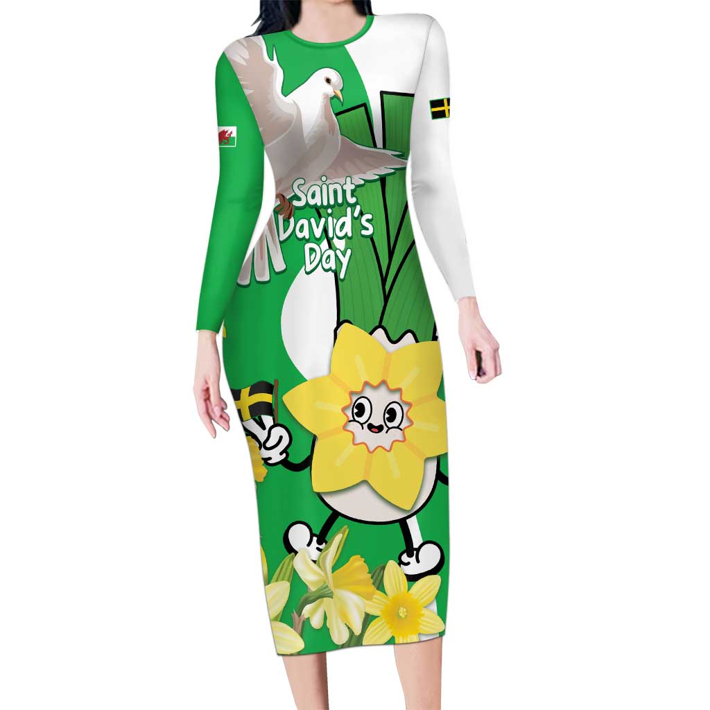 Wales Saint David's Day Long Sleeve Bodycon Dress Welsh Funny Leek Daffodil