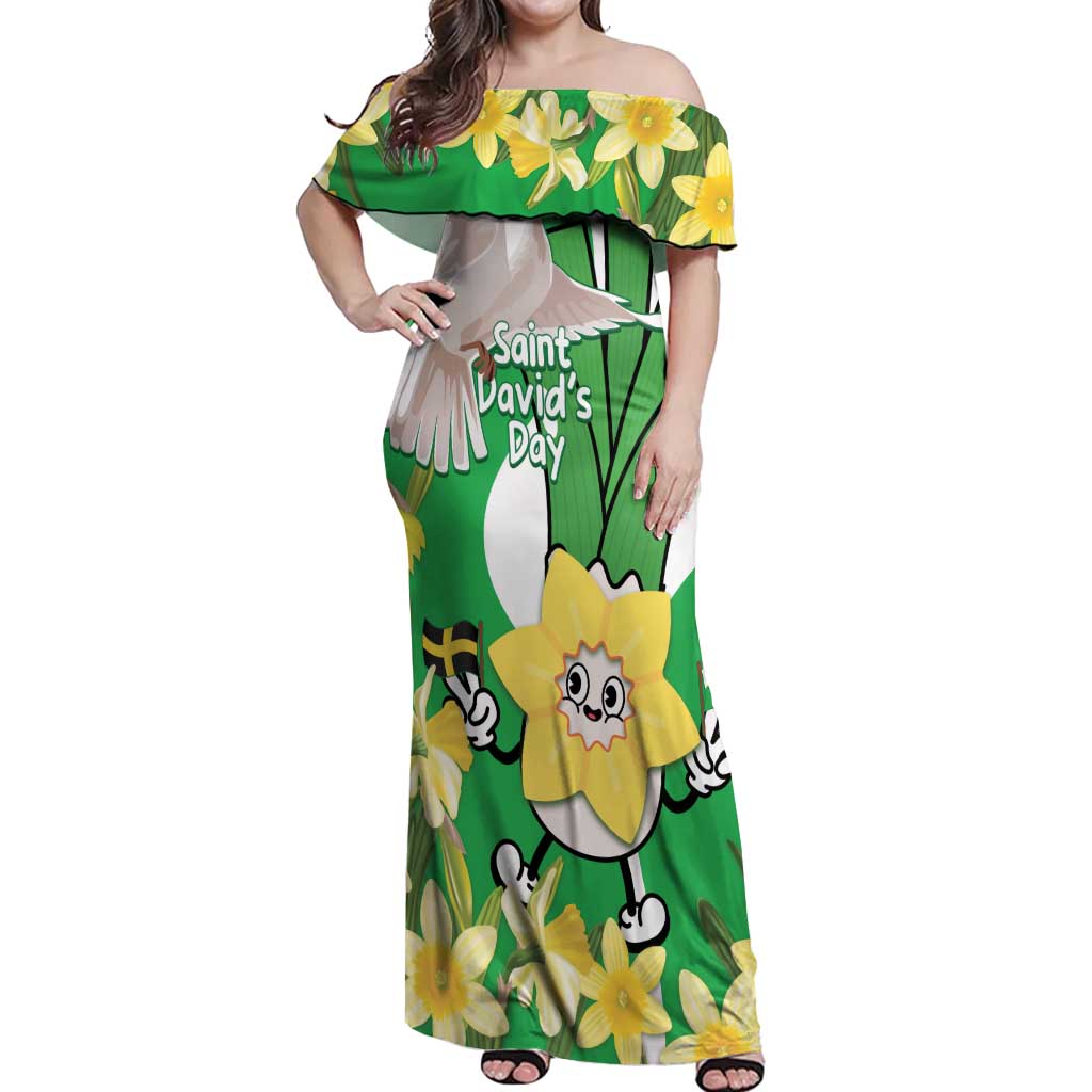 Wales Saint David's Day Off Shoulder Maxi Dress Welsh Funny Leek Daffodil