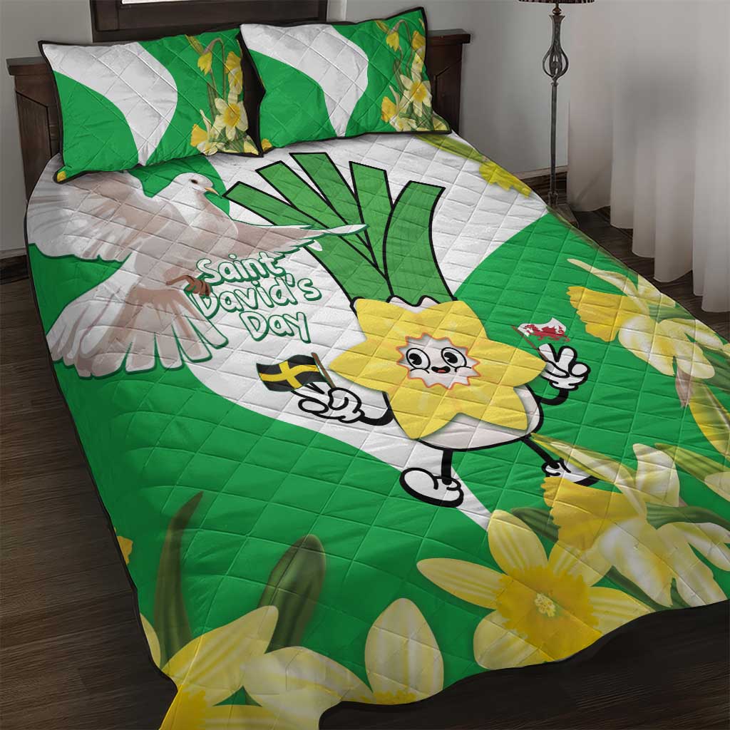 Wales Saint David's Day Quilt Bed Set Welsh Funny Leek Daffodil