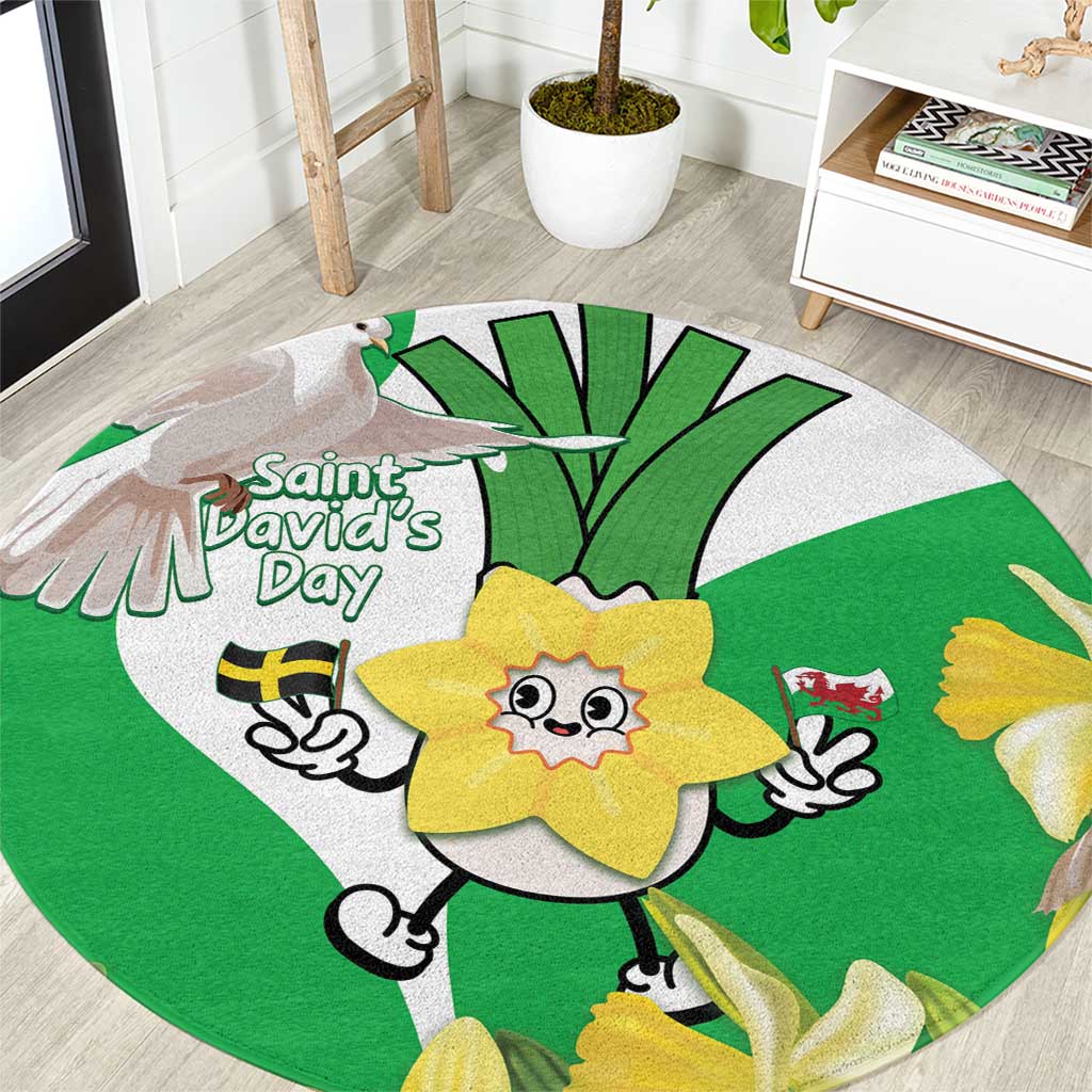 Wales Saint David's Day Round Carpet Welsh Funny Leek Daffodil