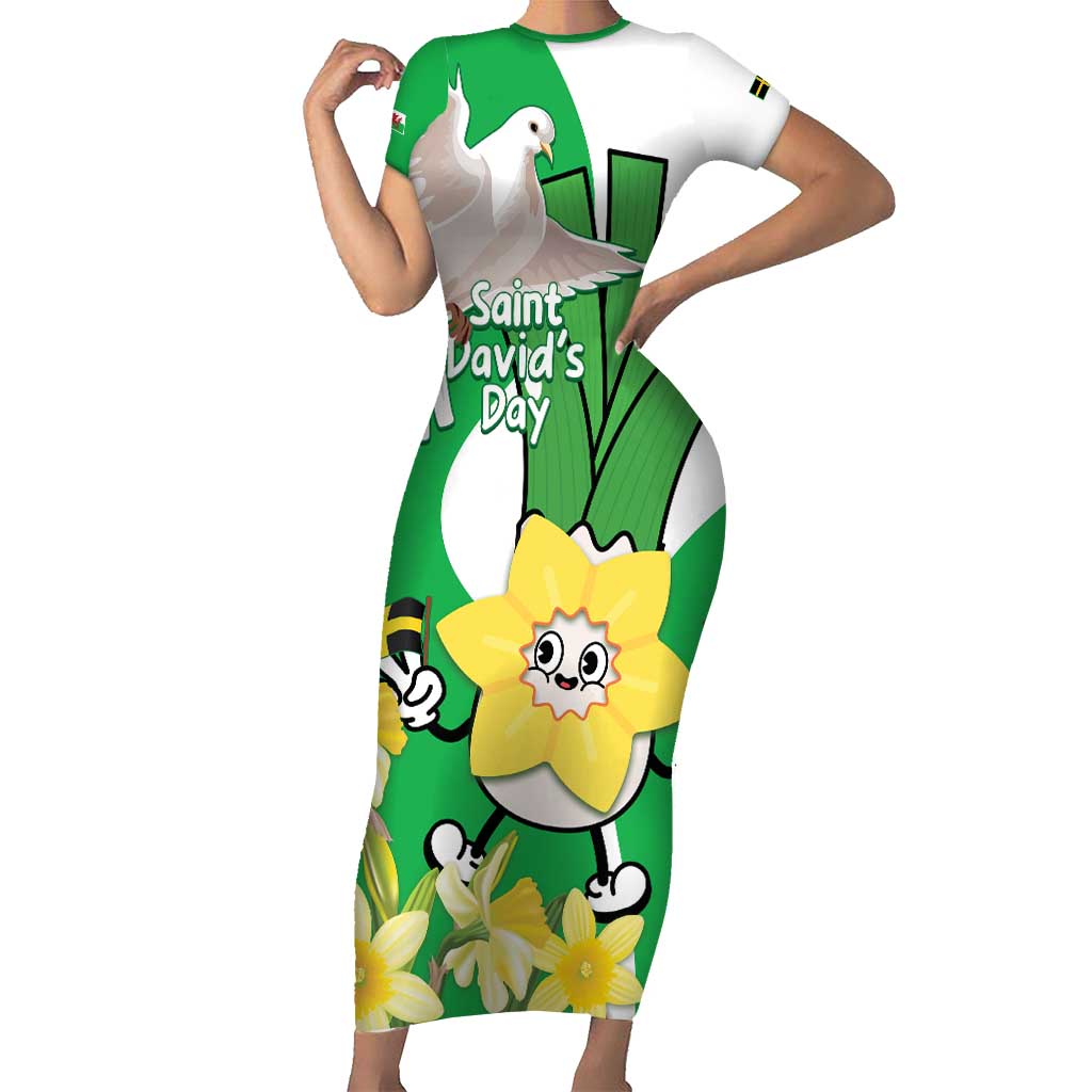 Wales Saint David's Day Short Sleeve Bodycon Dress Welsh Funny Leek Daffodil