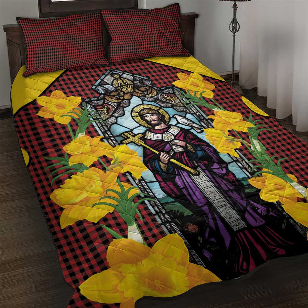 Welsh Dewi Sant Quilt Bed Set Saint David With Daffodil