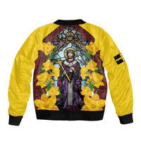 Welsh Dewi Sant Sleeve Zip Bomber Jacket Saint David With Daffodil