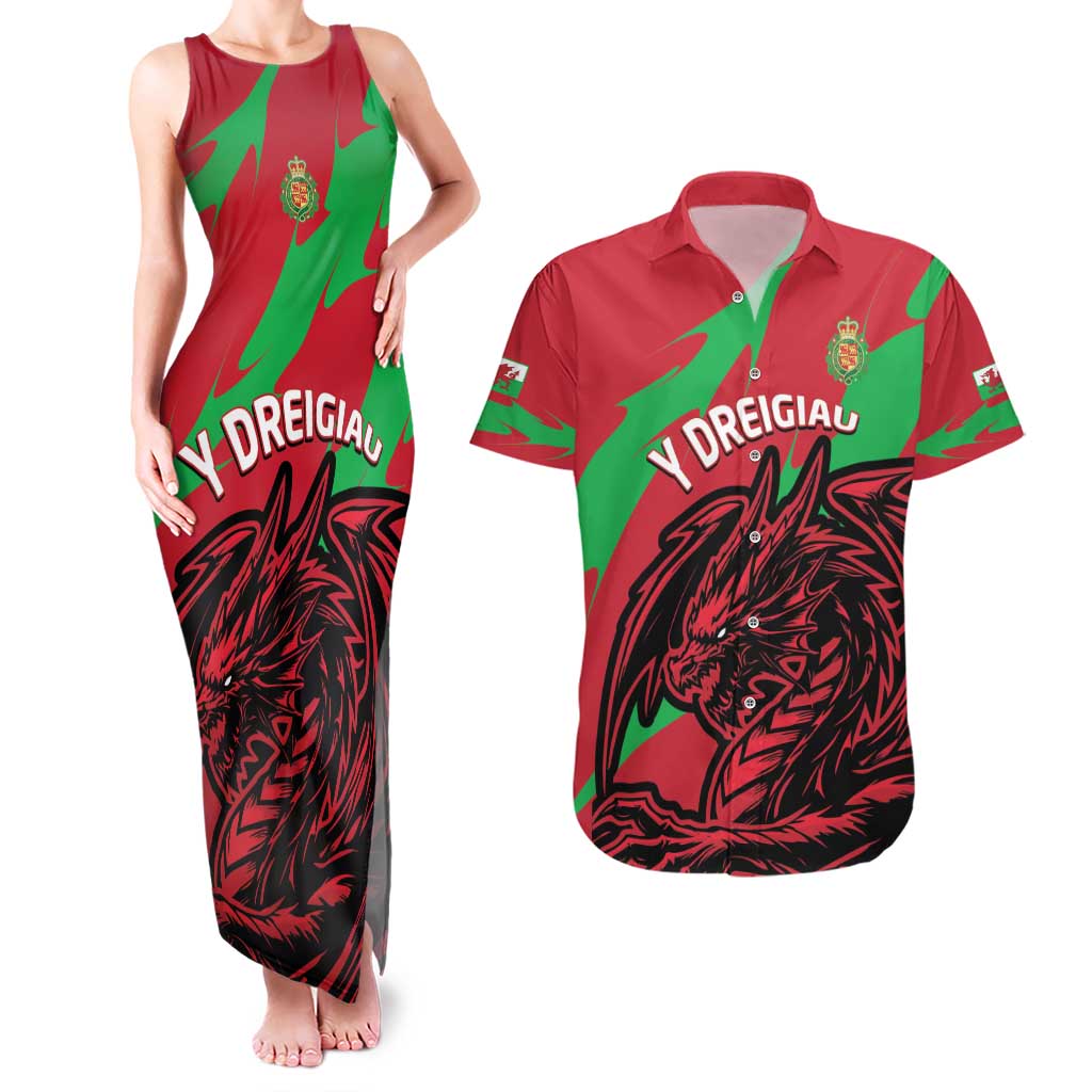 Custom Wales Football Couples Matching Tank Maxi Dress and Hawaiian Shirt 2025 Welsh Y Dreigiau