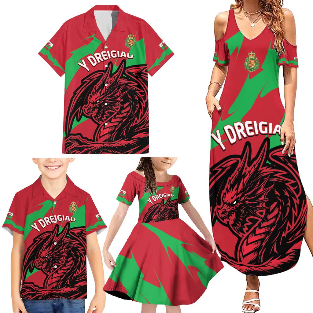 Custom Wales Football Family Matching Summer Maxi Dress and Hawaiian Shirt 2025 Welsh Y Dreigiau