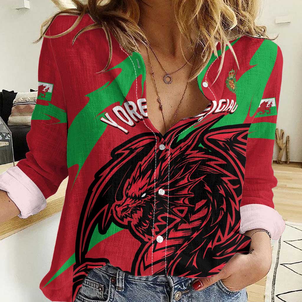 Custom Wales Football Women Casual Shirt 2025 Welsh Y Dreigiau