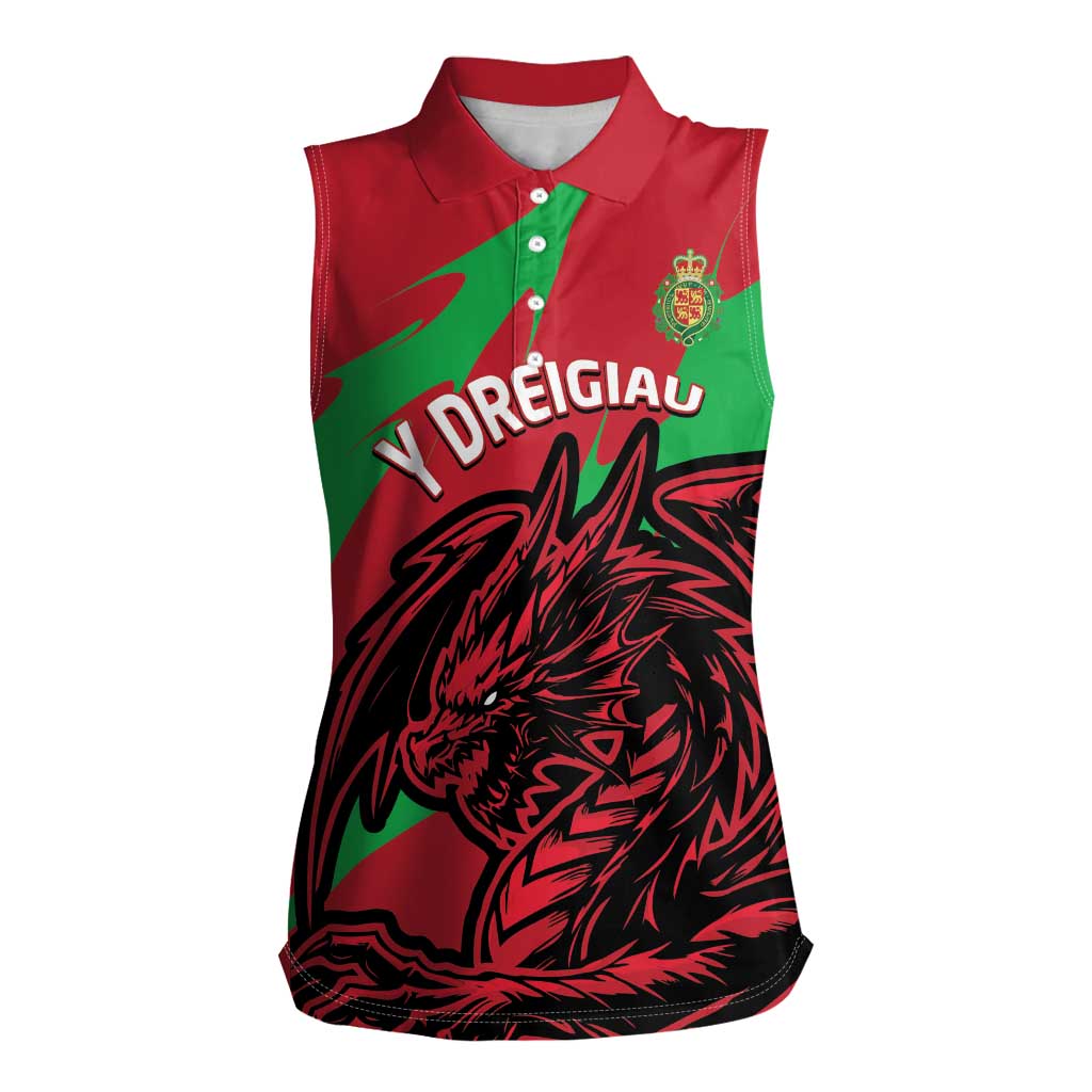 Custom Wales Football Women Sleeveless Polo Shirt 2025 Welsh Y Dreigiau