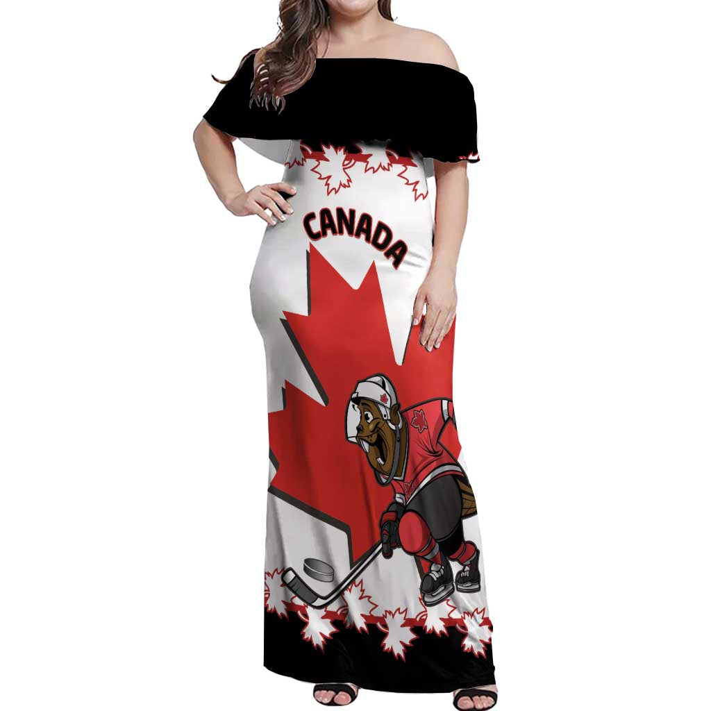 Custom Canada Ice Hockey Off Shoulder Maxi Dress 2025 Go Champions Funny Beaver Mascot