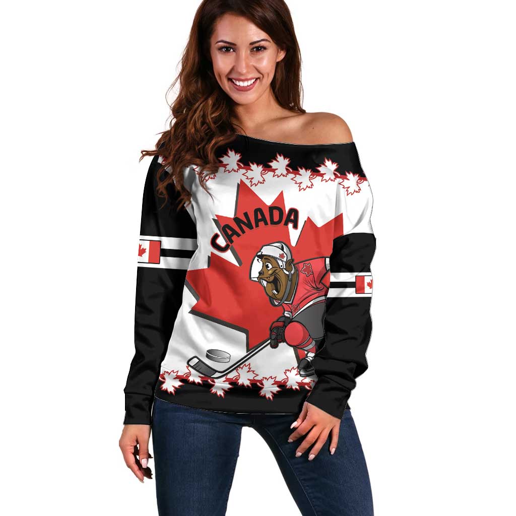 Custom Canada Ice Hockey Off Shoulder Sweater 2025 Go Champions Funny Beaver Mascot