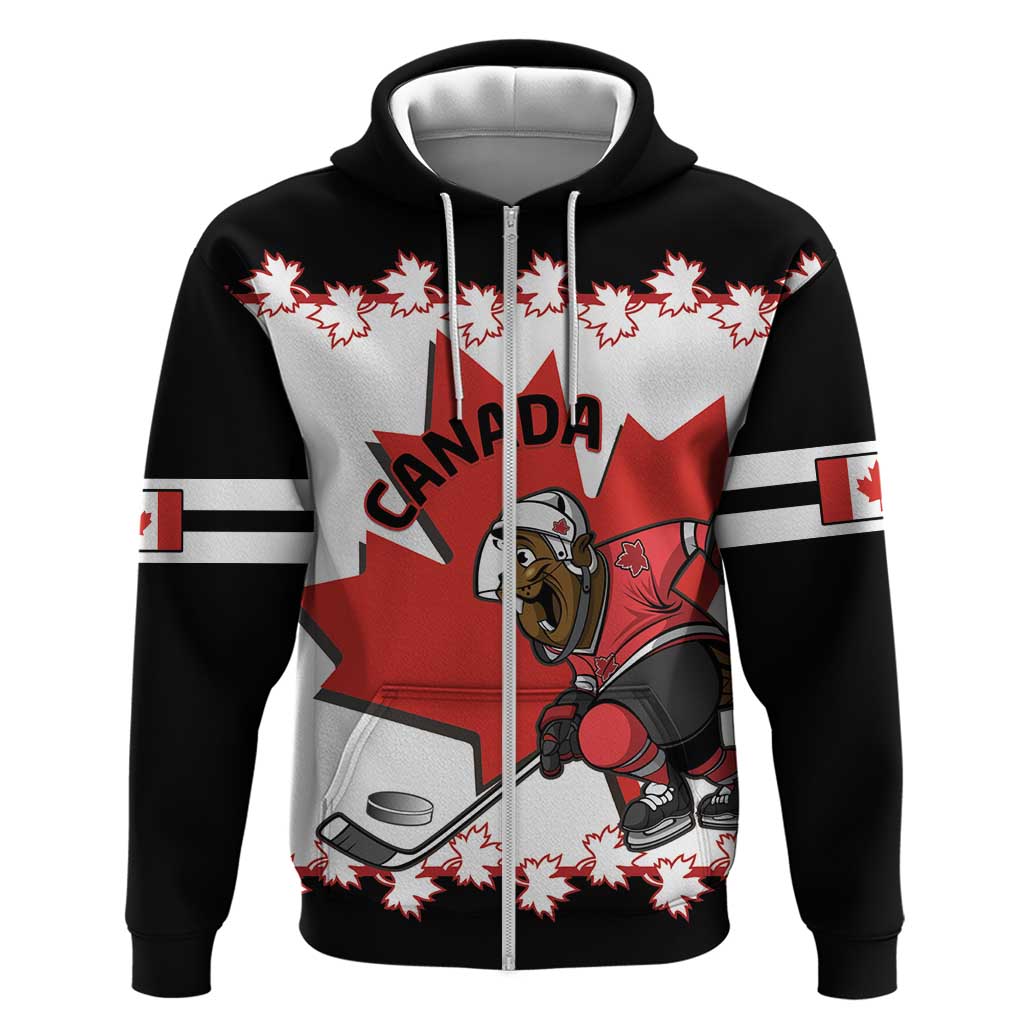 Custom Canada Ice Hockey Zip Hoodie 2025 Go Champions Funny Beaver Mascot