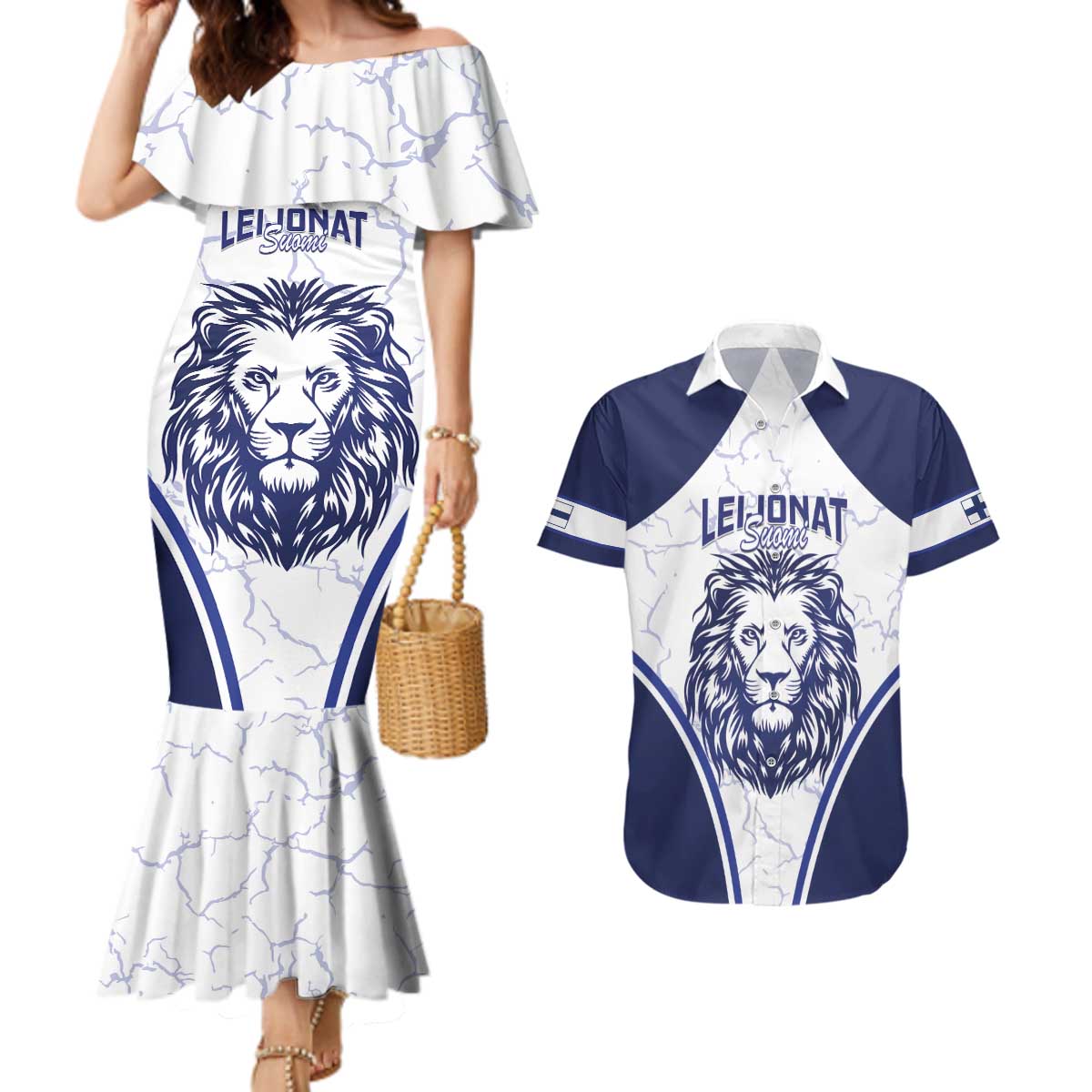 Custom Finland Ice Hockey Couples Matching Mermaid Dress and Hawaiian Shirt 2025 Go Champions Suomi Leijonat