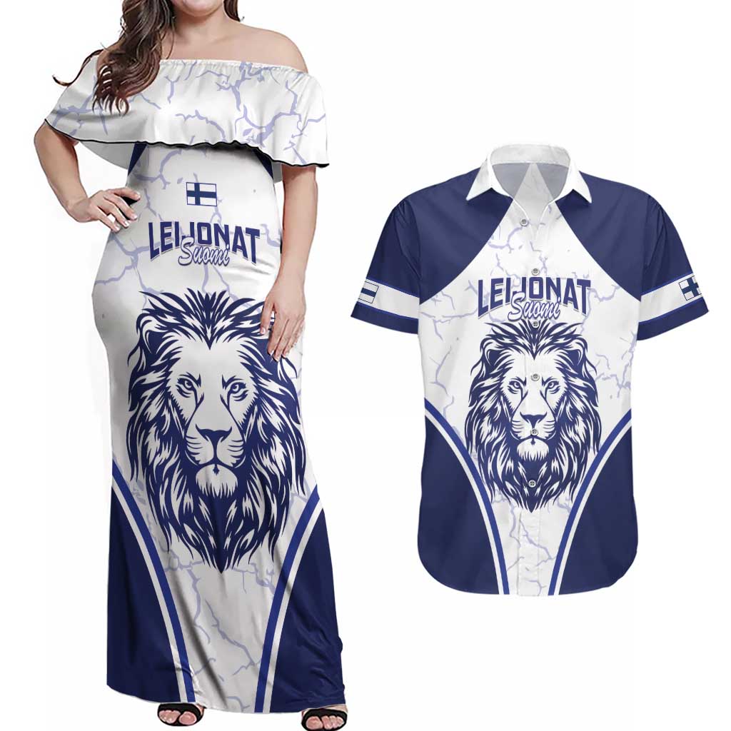 Custom Finland Ice Hockey Couples Matching Off Shoulder Maxi Dress and Hawaiian Shirt 2025 Go Champions Suomi Leijonat