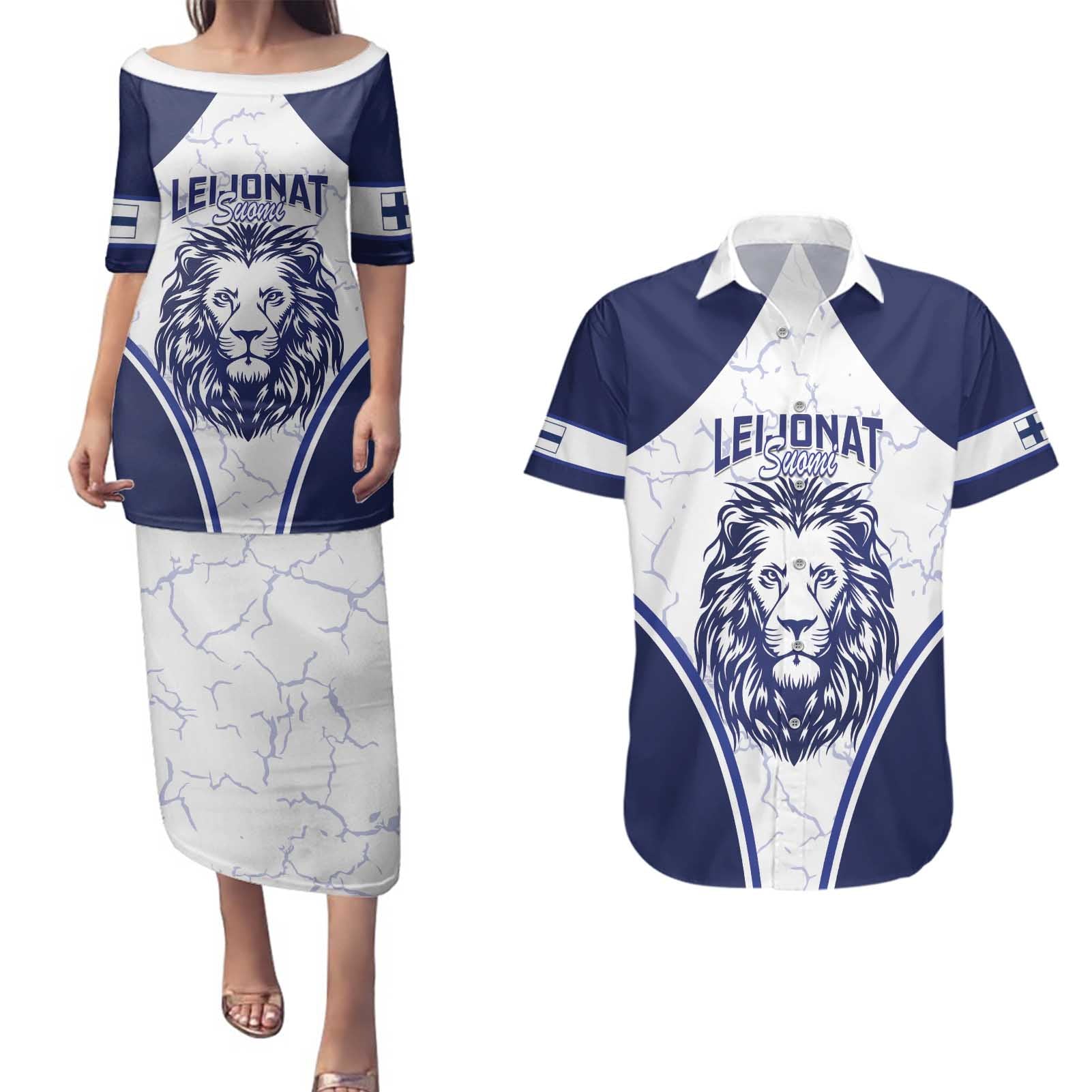 Custom Finland Ice Hockey Couples Matching Puletasi and Hawaiian Shirt 2025 Go Champions Suomi Leijonat