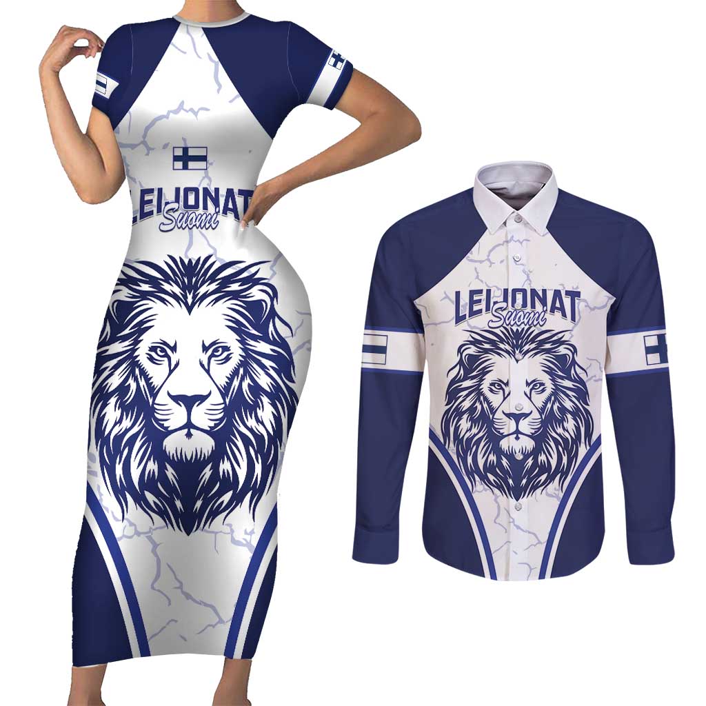 Custom Finland Ice Hockey Couples Matching Short Sleeve Bodycon Dress and Long Sleeve Button Shirt 2025 Go Champions Suomi Leijonat