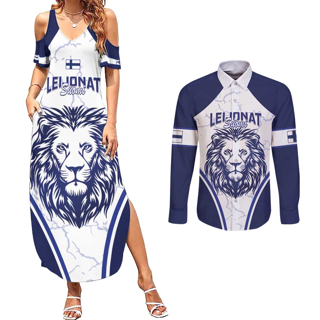 Custom Finland Ice Hockey Couples Matching Summer Maxi Dress and Long Sleeve Button Shirt 2025 Go Champions Suomi Leijonat