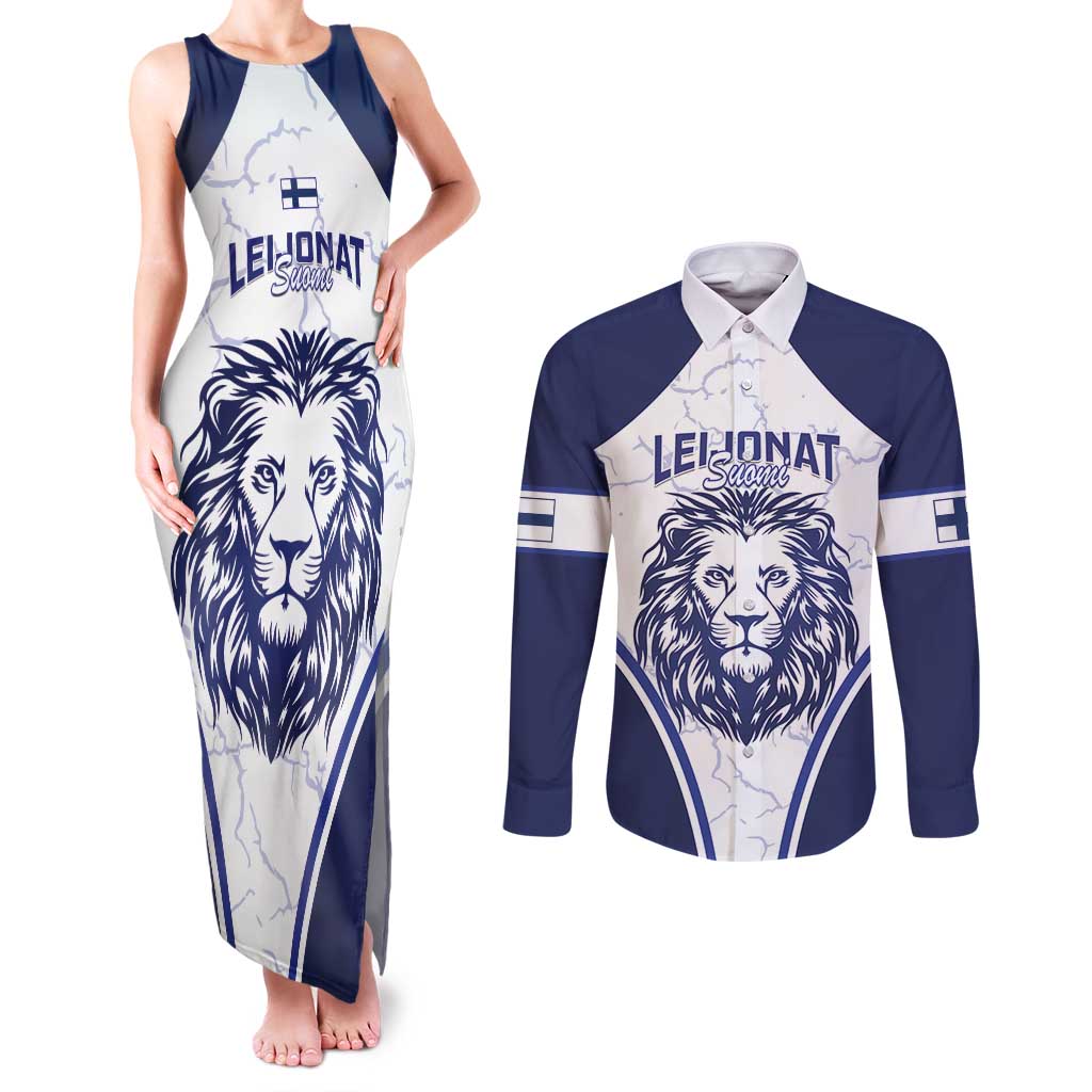 Custom Finland Ice Hockey Couples Matching Tank Maxi Dress and Long Sleeve Button Shirt 2025 Go Champions Suomi Leijonat