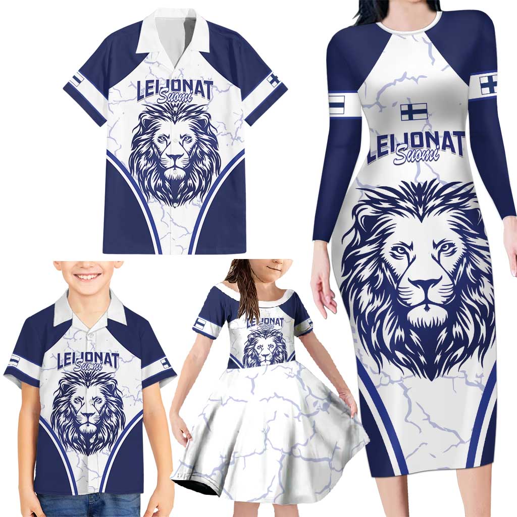 Custom Finland Ice Hockey Family Matching Long Sleeve Bodycon Dress and Hawaiian Shirt 2025 Go Champions Suomi Leijonat