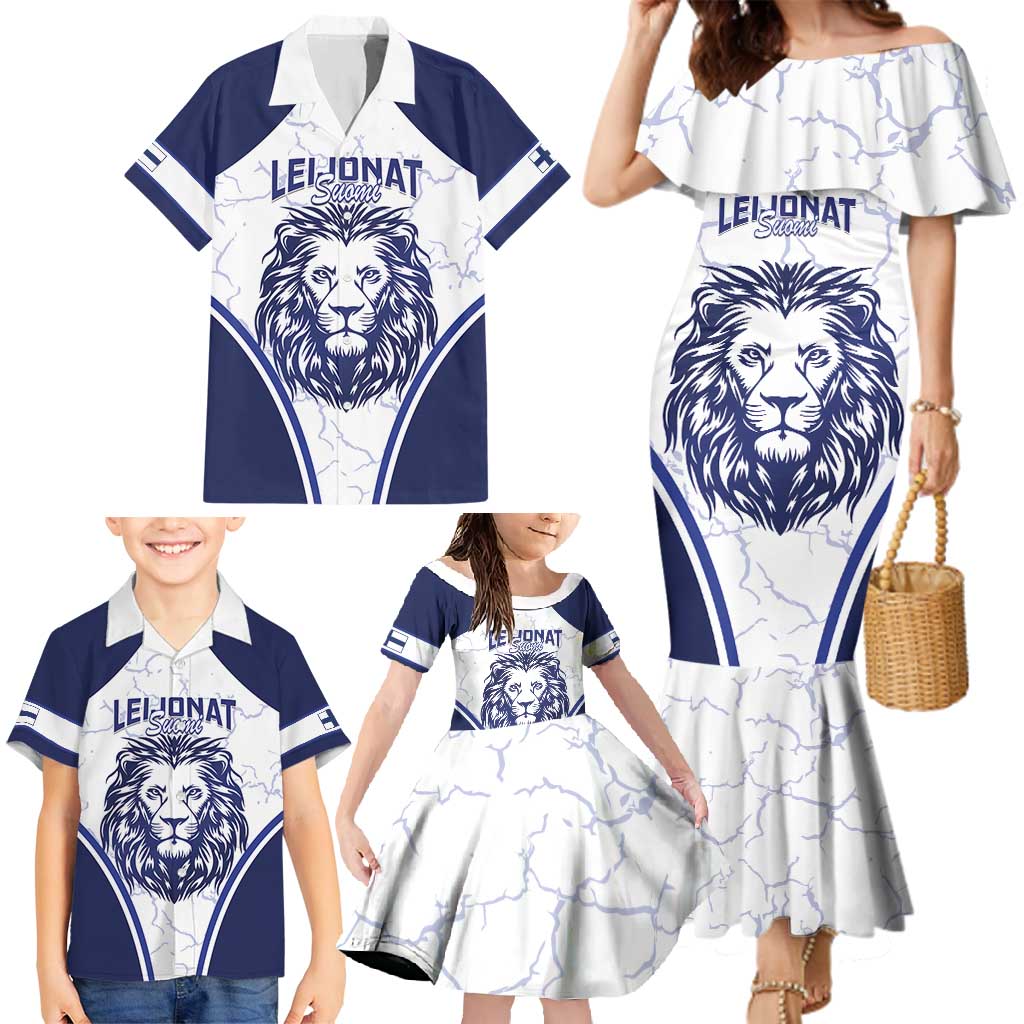 Custom Finland Ice Hockey Family Matching Mermaid Dress and Hawaiian Shirt 2025 Go Champions Suomi Leijonat