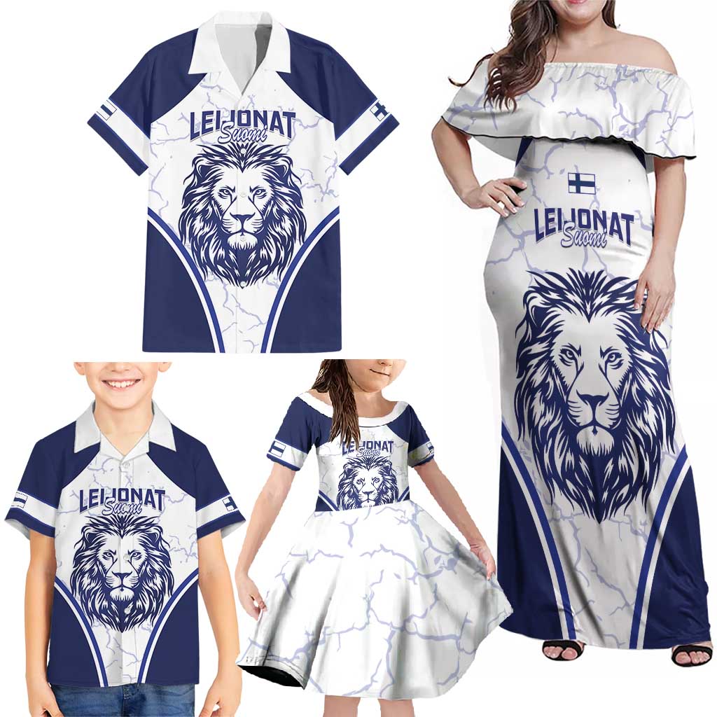 Custom Finland Ice Hockey Family Matching Off Shoulder Maxi Dress and Hawaiian Shirt 2025 Go Champions Suomi Leijonat